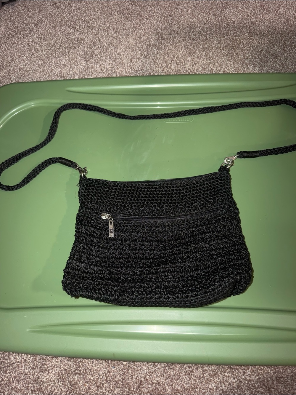 The Sak Black Crocheted Crossbody Satchel